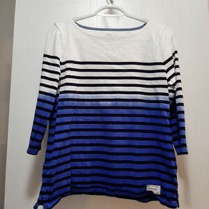 Talbots Boat Neck Stripes Blue White 3/4 Sleeves Medium P 100% Cotton